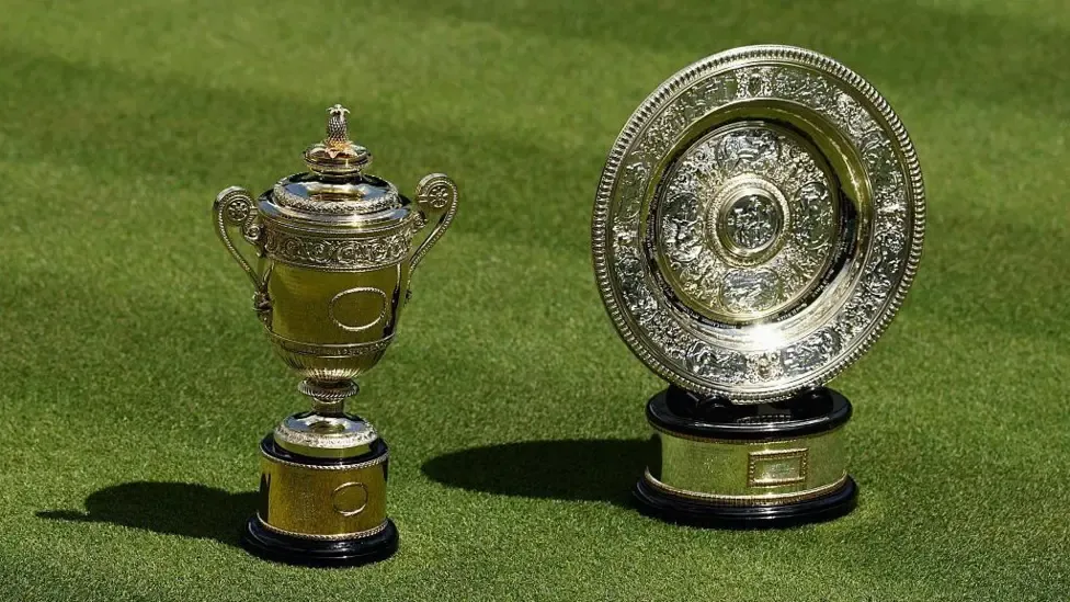 The men's and women's Wimbledon trophies