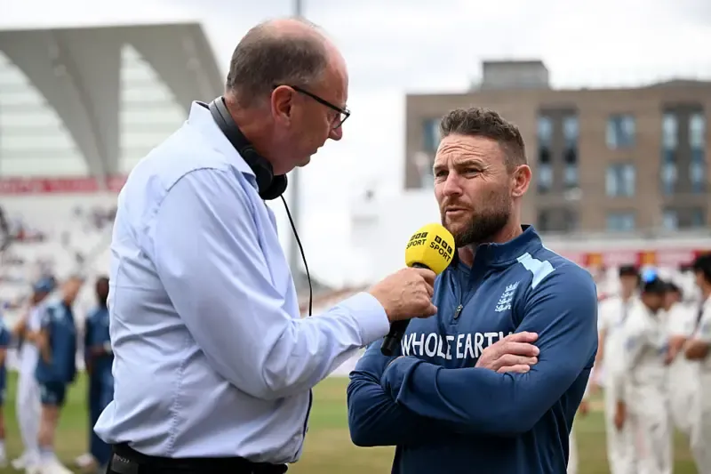Jonathan Agnew interviews Brendon McCullum at Trent Bridge after the third Test