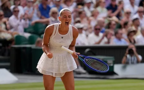 Marta Kostyuk celebrates after breaking Linda Noskova.