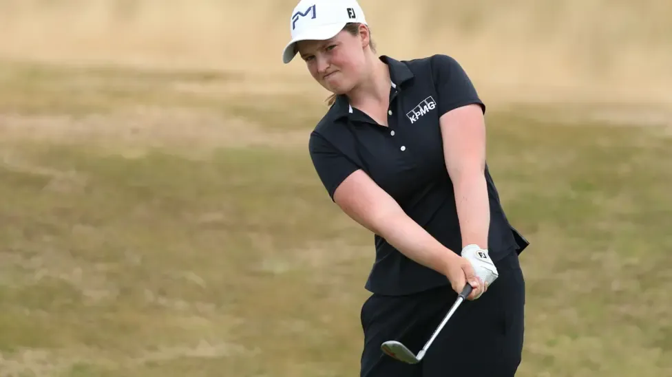 Lottie Woad of England plays a shot during the pro-am prior to the AIG Women's Open 2026 at Royal Lytham & St. Annes
