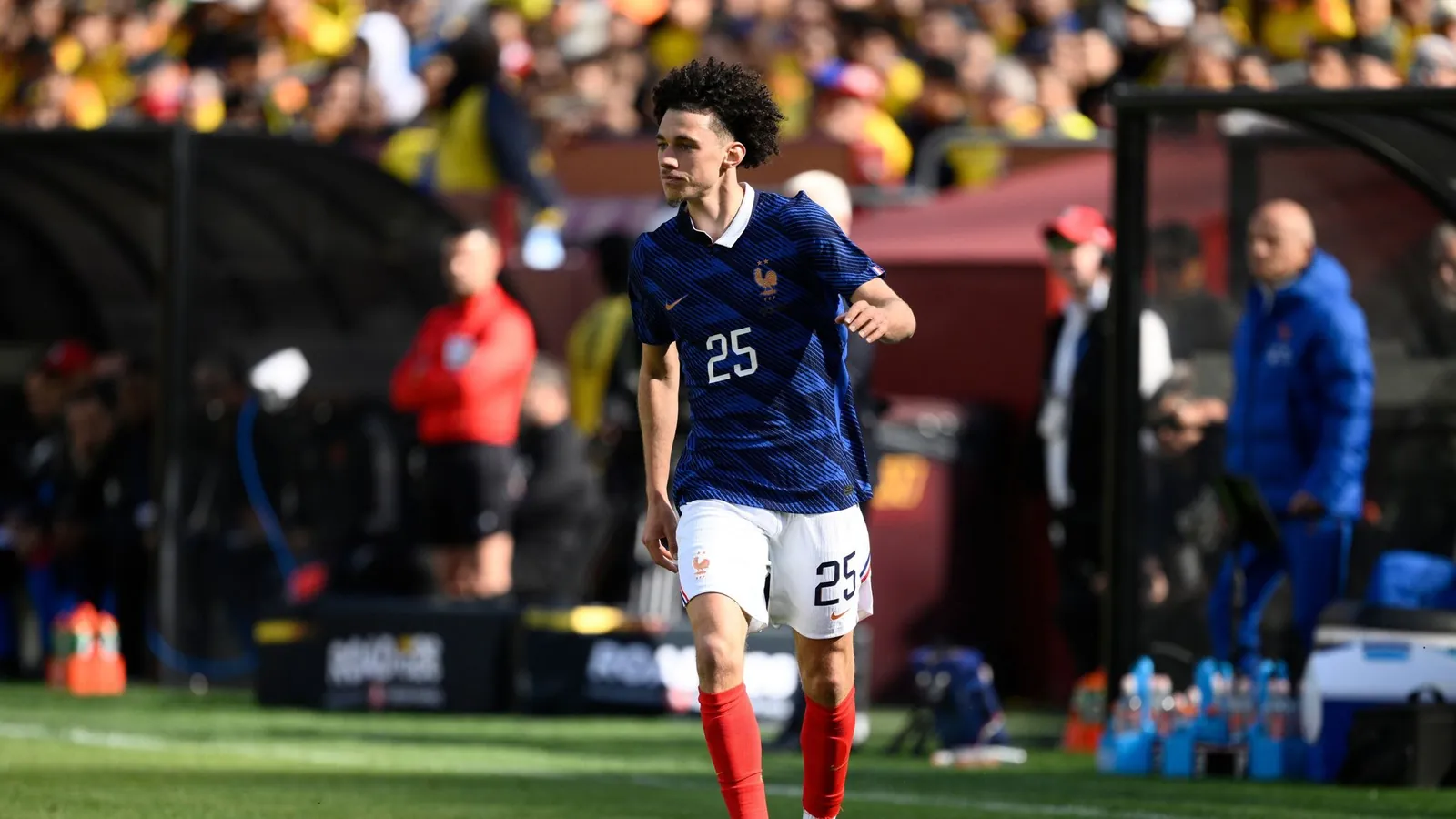 Monaco midfielder Maghnes Akliouche (25) in action for France