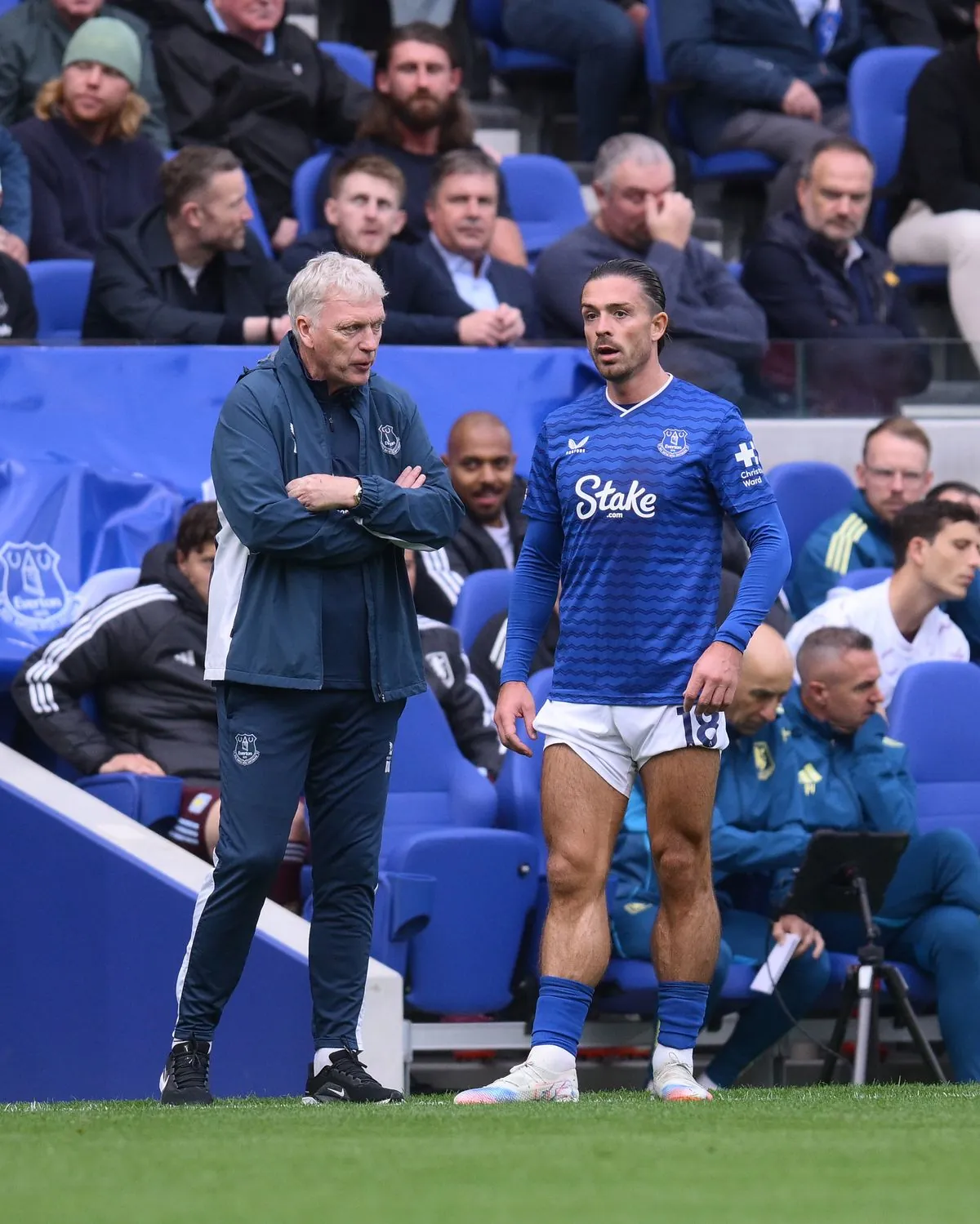 Everton manager David Moyes and Jack Grealish